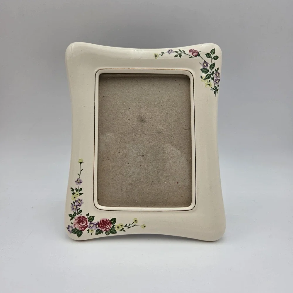 Vintage White Porcelain Frame Photo Picture with Flowers